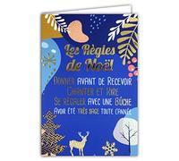 Afie 61-5651 Carte Joyeux Noël en Or Doré Brillant Scintillant étincelant Flamboyant Règles Donner Recevoir Bûche Renne Sapin Flocon Fêtes de Fin d'Année - Avec Enveloppe Blanche