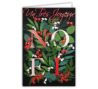 AFIE 61-5654 Carte Joyeux Noël Rouge Brillant Scintillant étincelant Flamboyant Baies Gui Houx Feuillage Végétal Fêtes de Fin d'Année - Avec Enveloppe Blanche