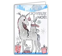 Afie 61-5676 Carte Joyeux Noël avec Enveloppe et Argent Brillant Scintillant étincelant Licorne Corne Couronne Poney Cheval Lapin Blanc écharpe Rose Cadeaux Flocons Magique pour petite Fille