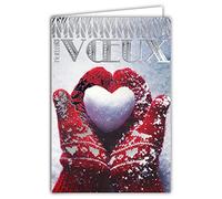 Afie 61-5679 Carte pour présenter ses Meilleurs Vœux avec Enveloppe et Argent Brillant Scintillant étincelant Moufles Rouges Cœur Neige Mailles Tricot Hiver