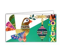 Afie 61-5703 Carte Panoramique Meilleurs Vœux en Or Doré Brillant Scintillant étincelant Flamboyant Oiseau Colombe Paix Boule Fêtes de Fin d'Année Horizontale - Avec Enveloppe Blanche