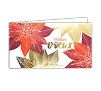 Afie 61-5706 Carte Panoramique Meilleurs Vœux en Or Doré Brillant Scintillant étincelant Flamboyant Poinsettia Rouge Rose de Noël Fêtes de Fin d'Année Horizontales - Avec Enveloppe Blanche