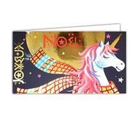 Afie 61-5715 Carte Panoramique Joyeux Noël Licorne en Or Doré Brillant Scintillant étincelant Flamboyant Poney Crinière Rose Cheval étoiles Fêtes de Fin d'Année Horizontale - Avec Enveloppe Blanche