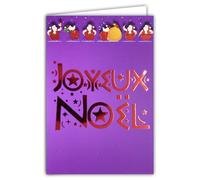 AFIE 61-5837 Carte Joyeux Noël Grand Texte Rouge Brillant et enveloppe blanche format 12x17,5cm - Frise de Père-Noël avec une hotte de Cadeaux et portant un sapin - Fabriqué en France