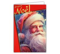 AFIE 61-5842 Carte Joyeux Noël Doré Brillant et enveloppe blanche format 12x17,5cm - Portrait du Père-Noël - Fabriqué en France