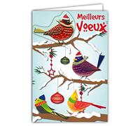 Afie 61-6004 Carte avec Enveloppe et Collage EN RELIEF Oiseau en or doré brillant Souhaiter une Bonne Année Présenter ses Meilleurs Vœux Rouge-gorge Branches sous la Neige Boules de Noël