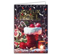 Afie 61-6039 Carte Joyeux Noël avec Enveloppe et Collage EN RELIEF en or doré brillant scintillant étincelant Botte du Père Noël Cadeaux Sucre d'orge Bougie Calendrier de l'Avent Guirlande lumineuse