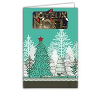 Afie 61-6052 Carte Joyeux Noël avec Enveloppe et Collage EN RELIEF en or doré brillant scintillant Guirlande lumineuse Sapins Vert d'eau Arbres Blancs Forêt sous la Neige écureuil Hiver