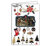 Afie 61-6053 Carte Joyeux Noël avec Enveloppe et Collage EN RELIEF en or doré brillant scintillant Guirlande lumineuse Boules Décorations Sapins Arbres Poinsettia étoile Chaussette Cadeaux Père Noël