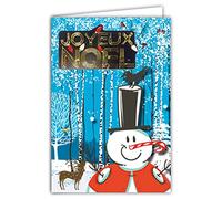 Afie 61-6054 Carte Joyeux Noël avec Enveloppe et Collage EN RELIEF en or doré brillant scintillant Guirlande lumineuse Oiseaux Rouge-gorge Mésange Bleue Renne Bonhomme de Neige Bois Bouleaux Sapins