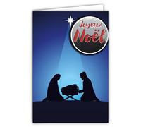 AFIE 61-6069 Carte Joyeux Noël Crèche Religieuse Chrétienne Collage en Relief du Texte Brillant avec Enveloppe 12x17,5cm Silhouette Ombre Jésus Mangeoire Marie Joseph étoile Illustration Vœux