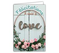 AFIE 63-1158 Carte Félicitations à vous 2 Love Souhaits de Bonheur Couple hétéro ou homo PACS Mariage Crémaillère Naissance Bébé Couronne Fleurs Roses Déco - Enveloppe Incluse - Fabriqué en France