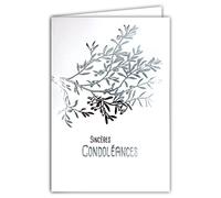 AFIE 64-1040 Carte Sincères Condoléances avec Enveloppe Blanche - Argenté Brillant Branche Olivier Paix - Contemporain Deuil Décès - Format Fermé 11,5x17 cm - Fabriquée en France