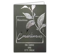 AFIE 64-1075 Carte Sincères Condoléances avec Enveloppe Blanche - Décès et Deuil - Texte Argenté Qui Brille Courage Epreuve Branche Feuilles Arbre - Fabriquée en France
