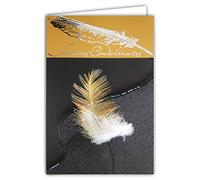 AFIE 64-1081 Carte Sincères Condoléances avec Enveloppe Blanche - Décès et Deuil - Cérémonie Funéraire - Plume Argentée Qui Brille - Fabriquée en France