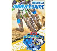 65-1252 Carte Heureux Anniversaire Bleu Brillant Moto Cross Sport Mécanique Vitesse Années Fabriqué en France