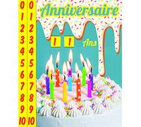 Afie 65-1278 Carte Bon Anniversaire pour tes ?? Ans - Tirettes âges de 1 à 110 ans - Texte Or Doré Brillant - Gâteau avec bougies allumée