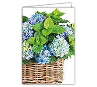 Afie 65-1327 Carte sans texte pour écrire en toutes occasions Anniversaire Remerciements Pensées affectueuses Pour toi Corbeille Fleurs Bleues Hortensias - Enveloppe Incluse - Fabriqué en France