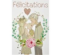 AFIE 66-1151 Carte Félicitations aux Heureux Parents avec Paillettes Bienvenue Bébé Fille Fleur Rose Couronne Cœur Tendre Mignon Couple Papa Maman - Fabriquée en France