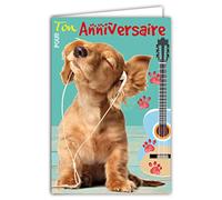 Afie 67-1117 Carte Pour Ton Anniversaire Chien Chiot Labrador Retriever Mignon écouteurs Musique Guitare Pattes Fabriqué en France