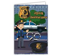 AFIE 67-1253 Carte Joyeux Anniversaire - Enveloppe - Jeune Garçon - Univers Police Gendarmerie Forces Ordre Défense Justice Paix Voiture Véhicule - Gyrophares Menottes - Fabriqué en France