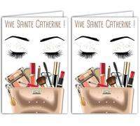 AFIE 68-1331 Carte qui s'ouvre Vive Sainte Catherine Bonne Fête 25 novembre pour Jeune Fille Femme Adolescente Rouge à Lèvres - Avec Enveloppe Blanche Format 12x17,5cm (Lot de 2)