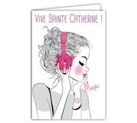 AFIE 68-1334 Carte qui s'ouvre Vive Sainte Catherine Bonne Fête 25 novembre pour Jeune Fille Femme Catherinette Chanteuse Adolescente Avec Enveloppe Blanche Format 12x17,5cm