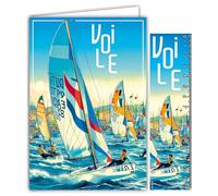 AFIE 69-1014 Carte VOILIER avec Enveloppe 12x17,5cm Pour sportif sportive Dériveur Multicoque Skiff Planche à voile Kitesurf Nautisme - Collection Passion Sports - Fabriqué en France