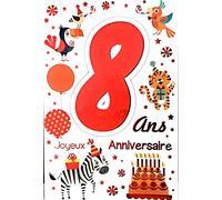 Afie 69-2108 Carte Joyeux Anniversaire 8 ans Enfant Garçon Fille - Cadeau Ecureuil Renard Oiseaux Papillons