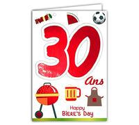 Afie 69-2128 Carte Anniversaire 30 ans Homme - Bière Foot Ballon Barbecue BBQ Hamburger Fête Amis