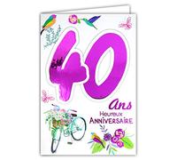 Afie 69-2132 Carte Anniversaire 40 ans Femme Rose Fuchsia Brillant Vélo Fleurs Oiseaux