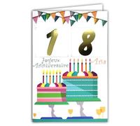 AFIE 69-2164 Carte Joyeux Anniversaire 1 à 119 ans au choix Tirettes en papier avec âges en or doré brillant et enveloppe au format 12x17,5cm - Illustration Gâteaux Bougies - Fabriqué en France