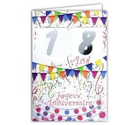 AFIE 69-2165 Carte Joyeux Anniversaire 1 à 119 ans au choix Tirettes en papier avec âge argenté brillant et enveloppe au format 12x17,5cm - Illustration Festive Fanions Fabriqué en France