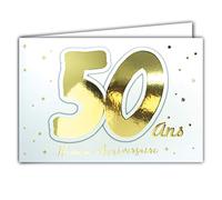 Afie 69-2205 Carte 50 ANS Heureux ANNIVERSAIRE étoiles qui brillent en or doré sur fond blanc ; Livrée avec enveloppe ; Format Carte fermée 17x11,5cm