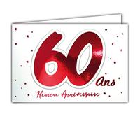Afie 69-2206 Carte 60 ANS Heureux ANNIVERSAIRE étoiles qui brillent sur fond blanc ; Livrée avec enveloppe ; Format Carte fermée 17x11,5cm