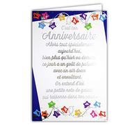 Afie 69-3011 Carte ANNIVERSAIRE avec un grand texte mots en dorure OR doré qui brille ; Livrée avec enveloppe couleur assortie ; Format Carte fermée 11,5x17cm ; Fabriqué en France ; étoiles ; Bleu ;