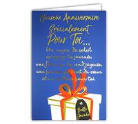 Afie 69-3016 Carte ANNIVERSAIRE avec un grand texte mots en dorure OR doré qui brille ; Livrée avec enveloppe couleur assortie ; Format Carte fermée 11,5x17cm ; Fabriqué en France ; Cadeau ; Bleu ;