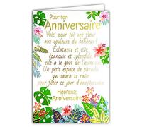 Afie 69-3017 Carte ANNIVERSAIRE avec un grand texte mots en dorure OR doré qui brille ; Livrée avec enveloppe couleur assortie ; Format Carte fermée 11,5x17cm ; Fabriqué en France