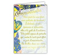 Afie 69-3021 Carte ANNIVERSAIRE avec un grand texte mots en dorure OR doré qui brille ; Livrée avec enveloppe couleur assortie ; Format Carte fermée 11,5x17cm ; Fabriqué en France