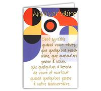 Afie 69-3026 Carte ANNIVERSAIRE avec un grand texte mots en dorure OR doré qui brille ; Livrée avec enveloppe couleur assortie ; Format Carte fermée 11,5x17cm ; Fabriqué en France