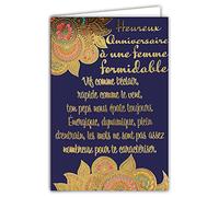 Afie 69-3033 Carte ANNIVERSAIRE FEMME formidable avec un grand texte mots en dorure OR doré qui brille ; Livrée avec enveloppe couleur assortie ; Format Carte fermée 11,5x17cm ; Fabriqué en France