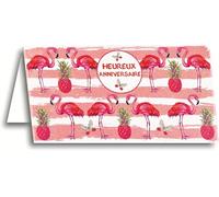afie 69-4204 Carte Heureux Anniversaire Paillettes Flamant Rose Animal Tendance Papillon Volant Ananas Vitamines Energie Peps Dessin Rayures Bandes Peinture Style Graphique
