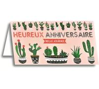afie 69-4218 Carte Heureux Anniversaire Paillettes Cactus Plante Nature Pot Terre Floral Feuille Motif Graphique Triangle Zigzag Pierre Caillou Brillant Tendance Belle Journée
