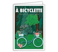 AFIE 69-4301 Carte Heureux Anniversaire - Enveloppe - pour Jeune Fille ou Femme - Mini Posters Format 17x11,5cm - Vélo Fleurs Forêt Promenade à Bicyclette Rétro Vintage - Fabriquée en France
