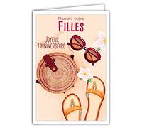AFIE 69-4311 Carte Joyeux Anniversaire avec Enveloppe - Filles Femmes - Mini Posters Format 17x11,5cm - Lunettes de Soleil Estivales Fleurs Sable Rétro Vintage - Fabriquée en France