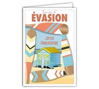 AFIE 69-4319 Carte Joyeux Anniversaire avec Enveloppe - Mini Posters Format 17x11,5cm - Envie d'évasion Cabine de Plage Sable Mer Surf Rames Pagaies Rétro Vintage - Fabriquée en France