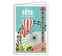 AFIE 69-4325 Carte Joyeux Anniversaire avec Enveloppe - Affichette Mini Posters Format 17x11,5cm - Fête Foraine Grande Roue Chapiteau Montgolfière Parc d'attraction Rétro Vintage