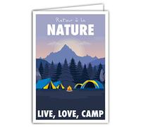 AFIE 69-4337 Carte Retour à la Nature Live Love Camp avec Enveloppe pour Campeurs Vacanciers Aventuriers Retraités Scouts - Affichette Mini Posters Format 17x11,5cm - Montagne Sapins Rétro Vintage