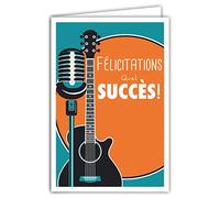 AFIE 69-4345 Enveloppe,Affichette Mini Posters 17x11,5cm,Réussite Permis Examen Concours Compétition Musique Guitare Discours Micro Rétro Vintage Orange/Bleue