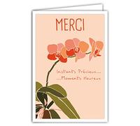 69-4350 Carte MERCI avec Enveloppe - Affichette Mini Poster Format 17x11,5cm Style Rétro Vintage Illustration Graphique - Instants Précieux Moments Heureux Plante Fleurs Orchidée Remerciements
